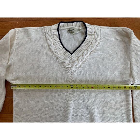 Vintage Eddie Bauer  100% Cotton VNeck Pullover Sweater Mens Large L Cream HEAVY - Picture 4 of 9